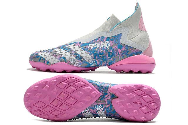 Chuteira Society Adidas Predator Freak + FG White/Blue/Pink - Cano Alto - DA Sports Oficial